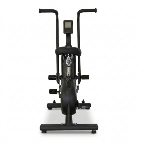 ADVG Assault AirBike PowerMax 2.0 black air bike, front view with dual-action moving handlebars and LCD performance console