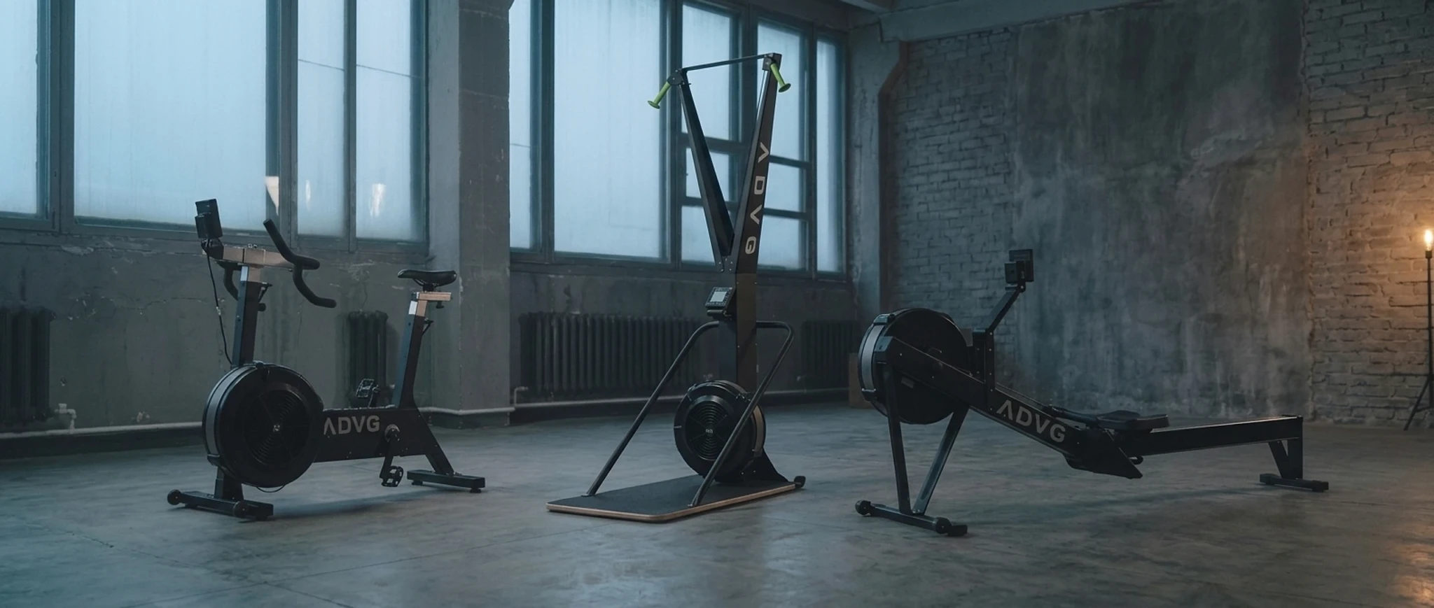 ADVG air bike, ski-erg and air rower cardio machines in a home gym