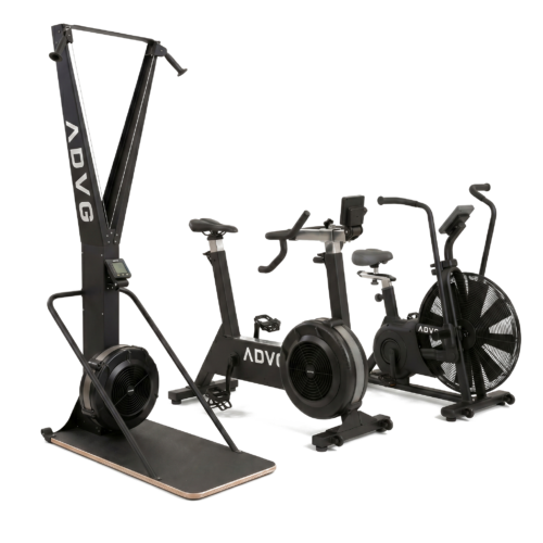 ADVG SkiErg, BikeErg and Assault AirBike 2.0 bundle, matte black, on white