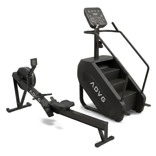 ADVG StepMaster and RowErg bundle, matte black render, on white