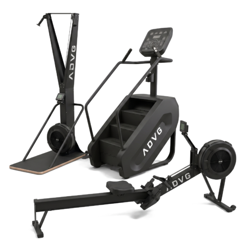 ADVG StepMaster, SkiErg and RowErg bundle, matte black render, on white