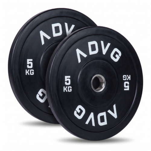 ADVG vulcanised rubber bumper plates, pair of 2 x 5kg, two plates on white