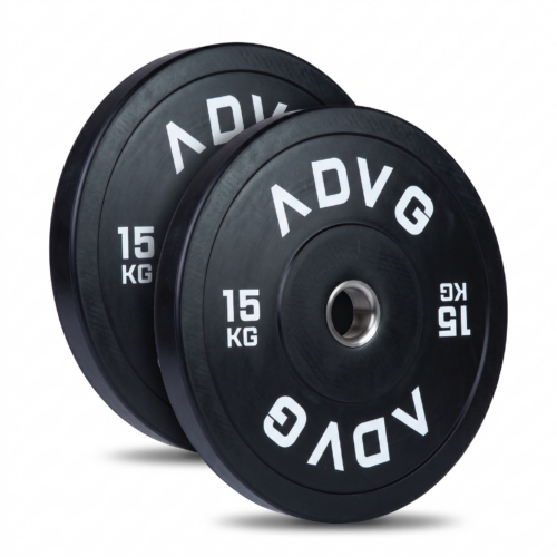 ADVG vulcanised rubber bumper plates, pair of 2 x 15kg, two plates on white