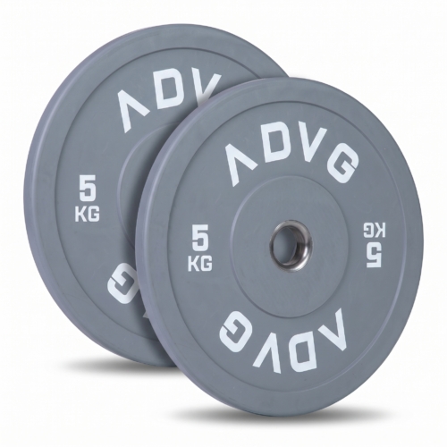 ADVG coloured rubber bumper plates, pair of 2 x 5kg, two plates on white