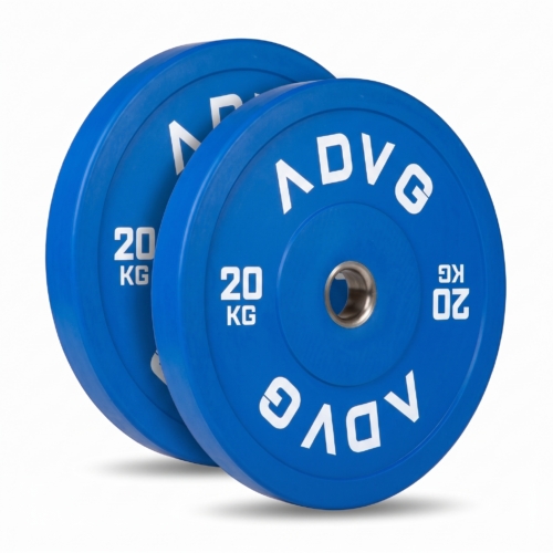 ADVG coloured rubber bumper plates, pair of 2 x 20kg, two plates on white