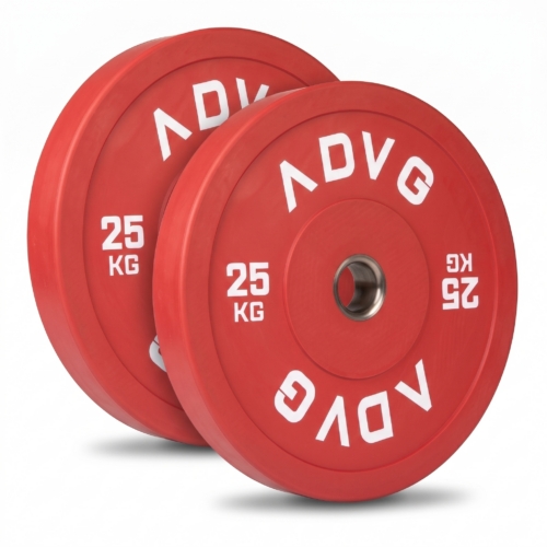 ADVG coloured rubber bumper plates, pair of 2 x 25kg, two plates on white