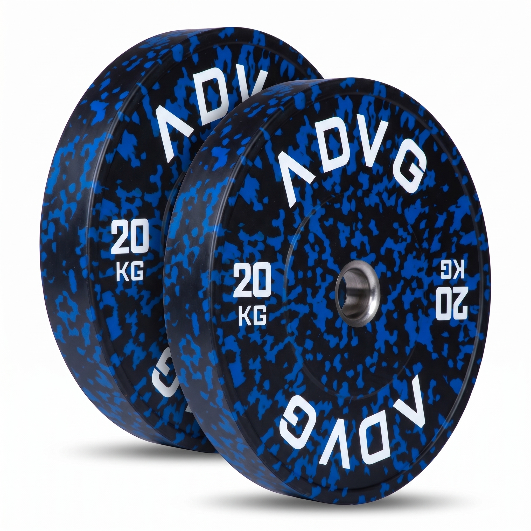 ADVG speckled rubber bumper plates, pair of 2 x 20kg, two plates on white