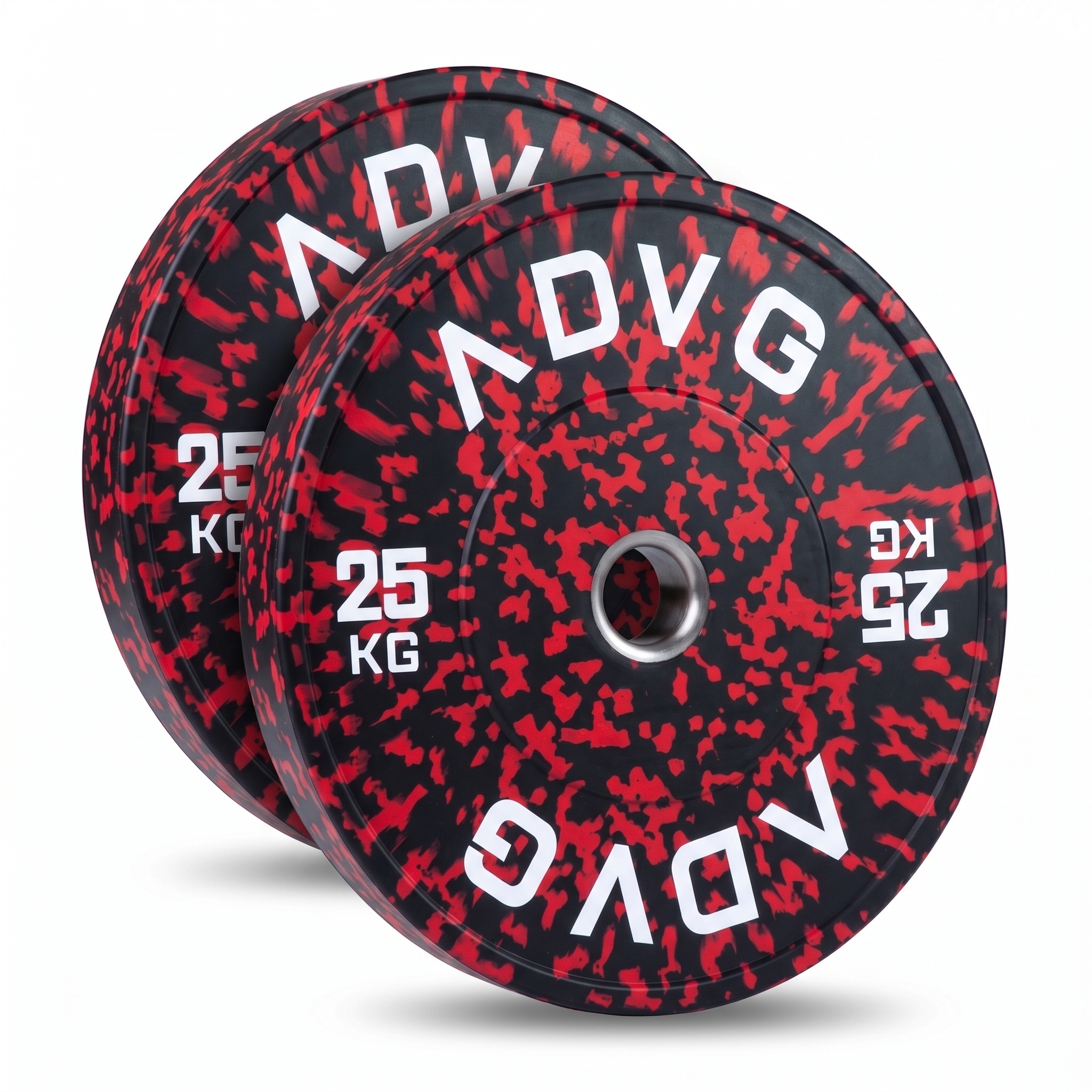 ADVG speckled rubber bumper plates, pair of 2 x 25kg, two plates on white