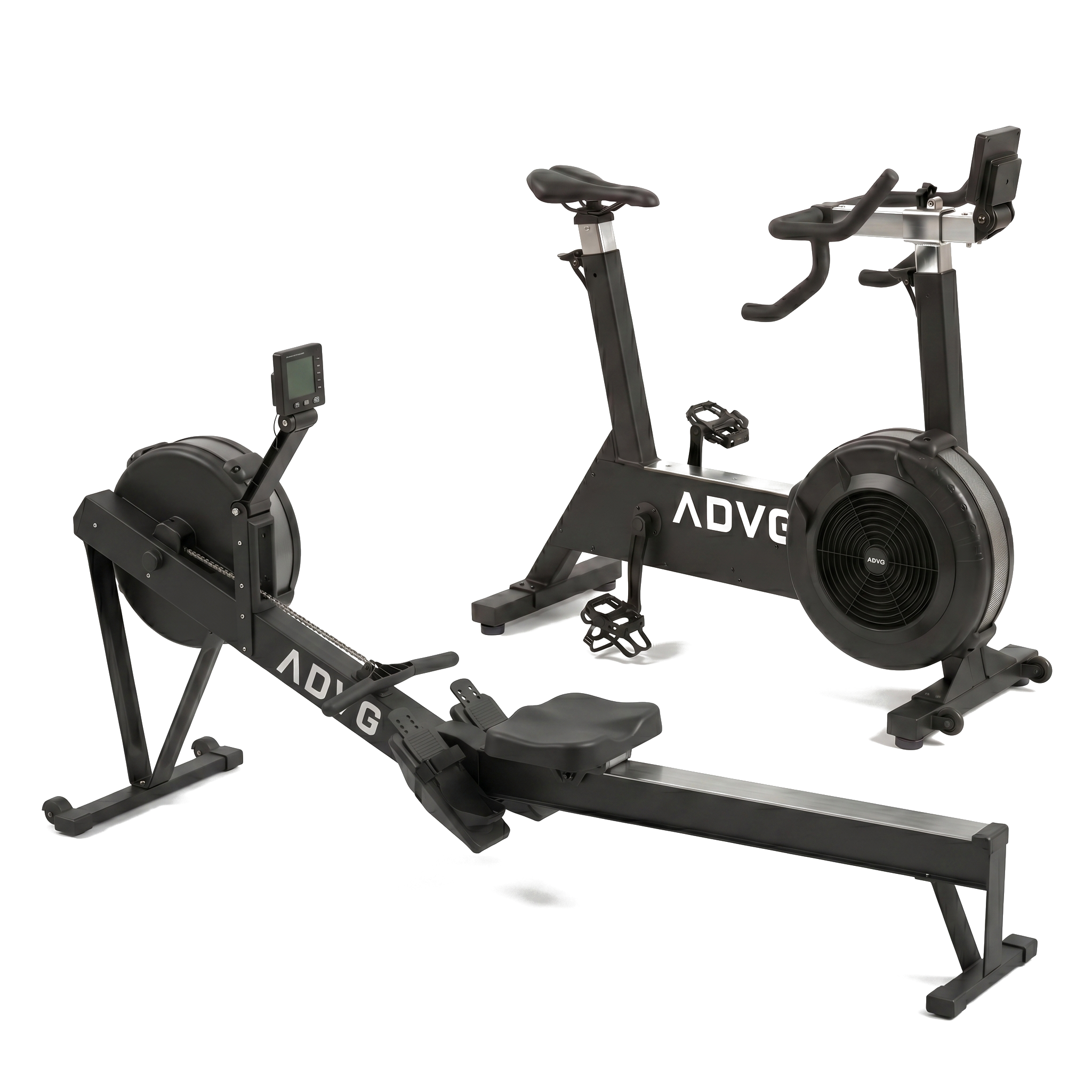 ADVG BikeErg and RowErg bundle, matte black, on white