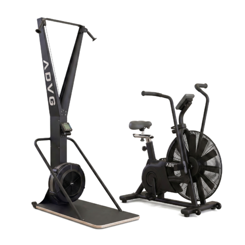 ADVG SkiErg and Assault AirBike 1.0 bundle, matte black, on white