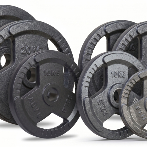 ADVG Cast Iron Olympic Tri Grip Weights 100kg Bundle - complete 100kg plate set on white
