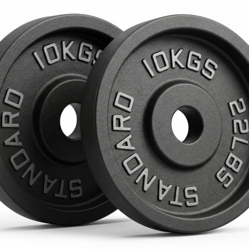 ADVG Steel Deep Dish Bumper Plates, pair of 2 x 10kg, two plates at a 3/4 angle on white