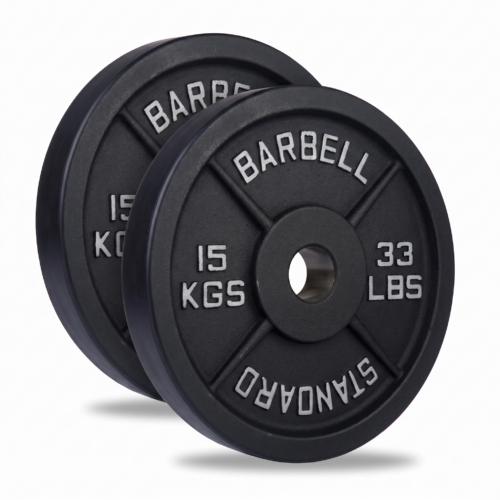 ADVG Steel Deep Dish Bumper Plates, pair of 2 x 15kg, two plates at a 3/4 angle on white
