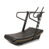 ADVG CurveMax 1.0 commercial curved manual treadmill, matte black with yellow accent stripe, right-facing three-quarter studio view on white