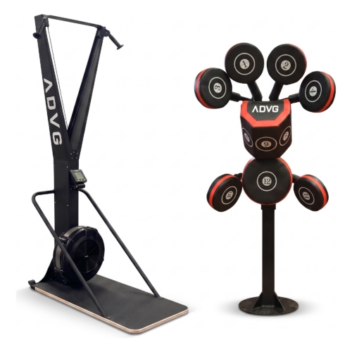 ADVG SkiErg with black handles and the ADVG adjustable BoxMaster/SparMaster boxing trainer – bundle