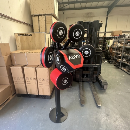 ADVG Adjustable Boxmaster/Sparmaster angled view in the warehouse, forklift behind