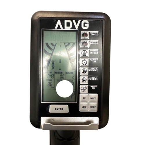 ADVG AirBike PowerMax 1.0 console close-up showing the workout buttons