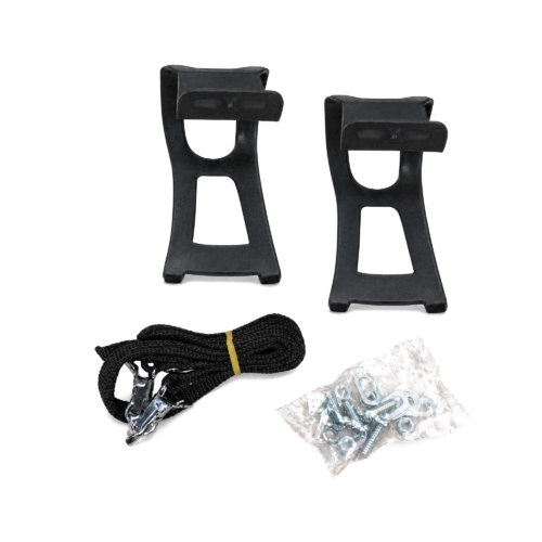 BikeErg toe clips and straps: two black toe clips, two pedal straps with buckles and a bag of fixings