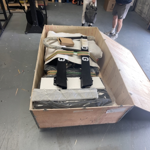 ADVG Commercial Curved Treadmill CurveMax 1.0 packed in its wooden shipping crate