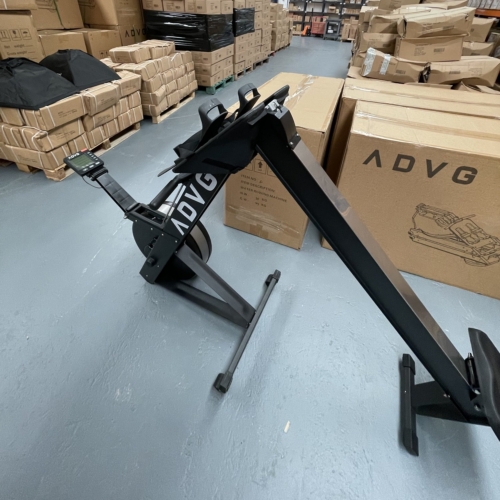 ADVG SkiErg AirBike RowErg Bundle, RowErg viewed from the seat end in the warehouse