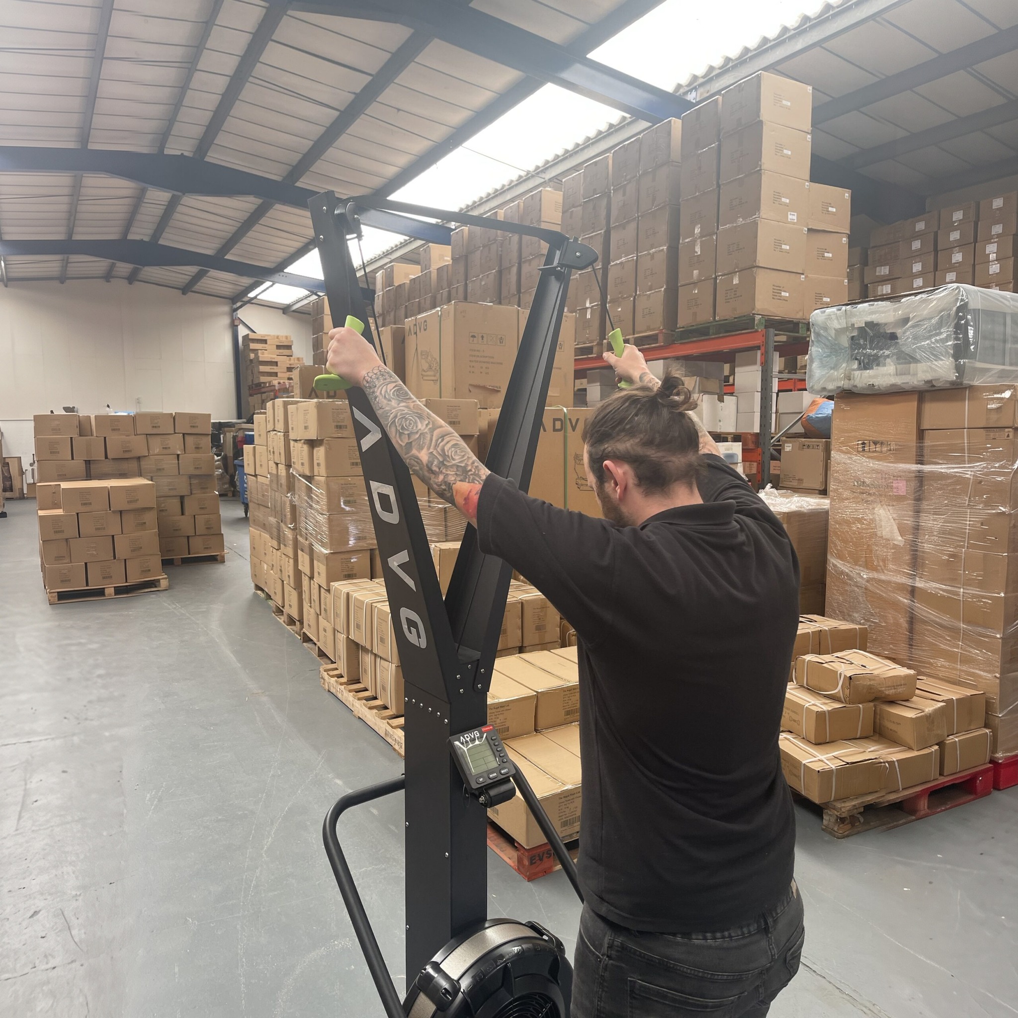 ADVG SkiErg BoxMaster/SparMaster Bundle, SkiErg in use in the warehouse