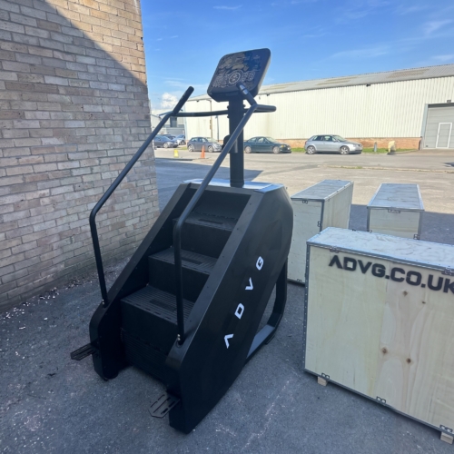 ADVG StepMaster 1.0 stair climber, front three-quarter view outside the warehouse