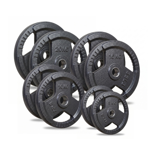 ADVG cast iron tri grip Olympic weight plates 100kg set: 2 x 20kg, 2 x 15kg, 2 x 10kg and 2 x 5kg