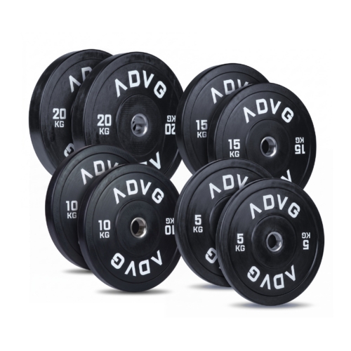 ADVG vulcanised rubber bumper plates 100kg set: 2 x 20kg, 2 x 15kg, 2 x 10kg and 2 x 5kg